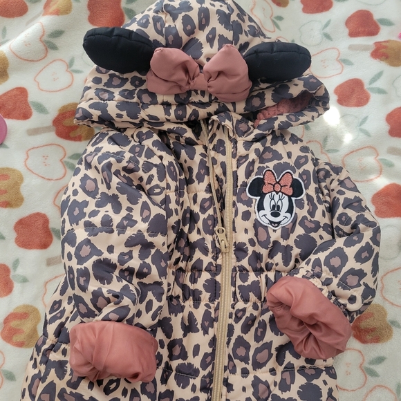 Disney Other - Disney Hooded Minnie Mouse Puffer With Minnie Ears
